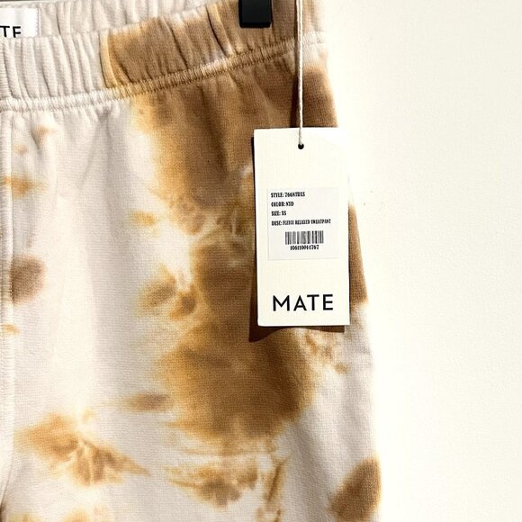 NWT MATE the Label Organic Brown/Cream Tie Dye Fleece Relaxed Pocket Sweatpants - Picture 5 of 6